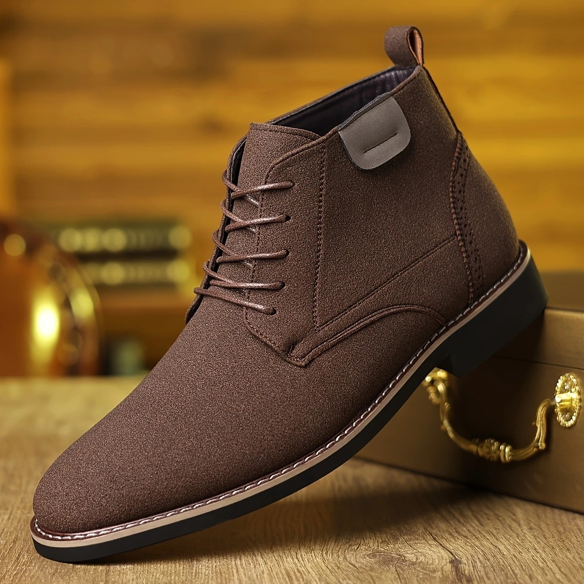 's Black Suede Lace - Up Ankle Boots Casual Fashion Dress Shoes