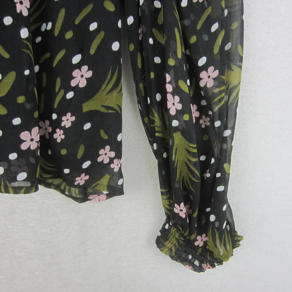 Vero Moda Top Womens S Black Pink Floral Long Sleeve Peplum Round Neck Boho