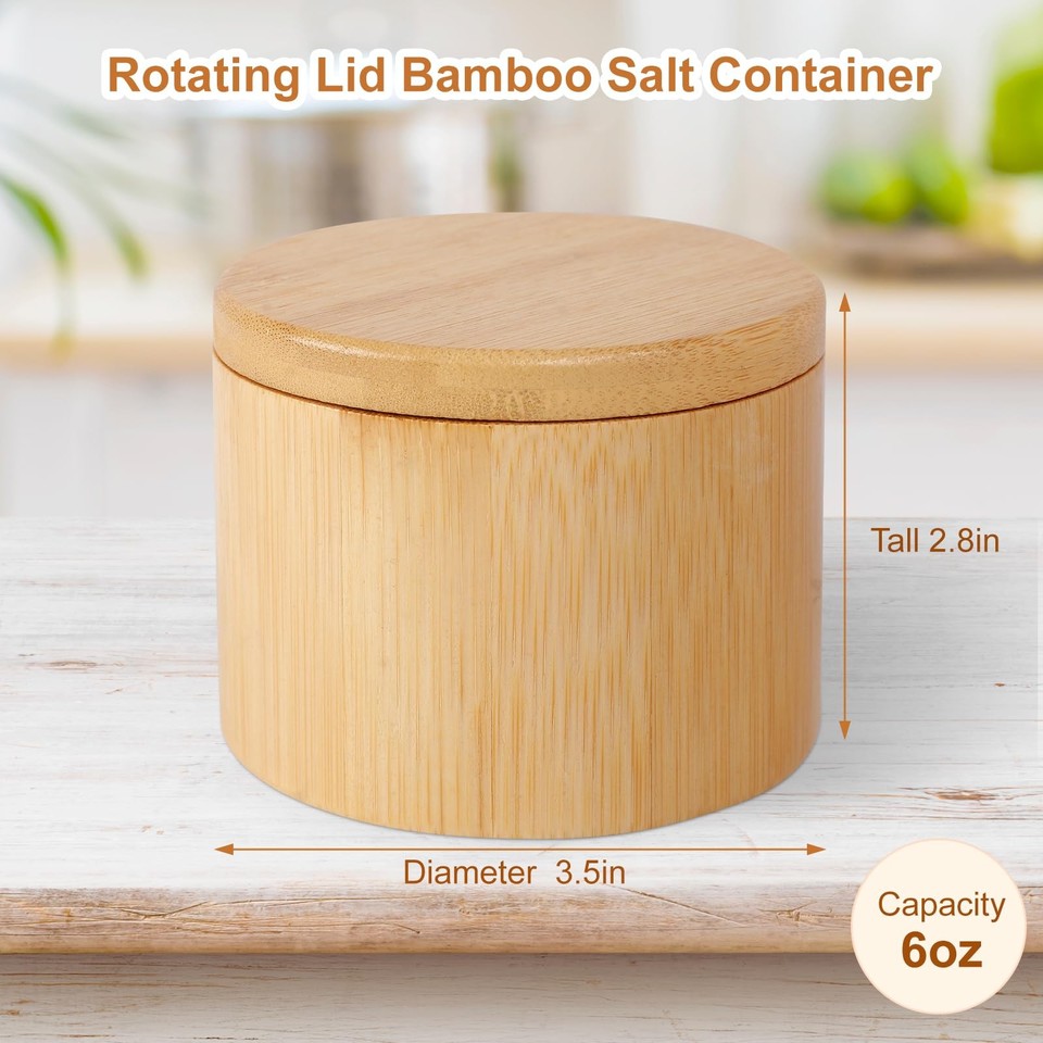 Salt Countainer Salt Holder with Lid, Bamboo Salt Container, Salt Cellar with 360 ...