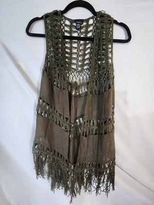 Rue 21 Olive Green Crochet Open Front Tank Top Size Small