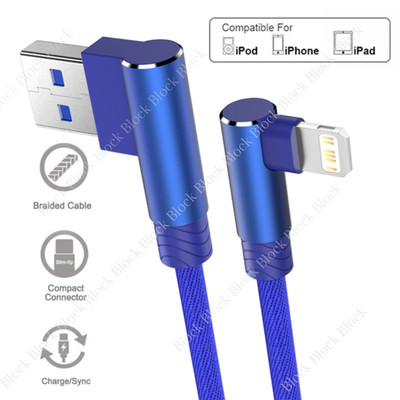 90 Degree Elbow USB Charger Cable 3/6/10FT For iPhone 14 13 12 11 Charging Cord