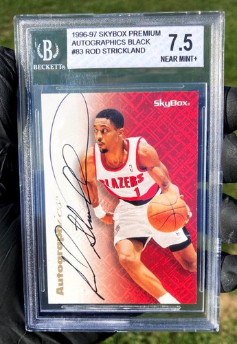 1996-97 Skybox Premium - ROD STRICKLAND Autograph/Black #83 - BGS 7.5 NEAR MINT+