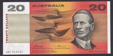 $20 R405 Phillips/Wheeler Australia EF Prefix XKE 1974 Paper Note CV $220