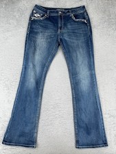 Grace In LA Bootcut Jeans Womens 34 Blue Mid Rise 34x33 Southwest Embellished