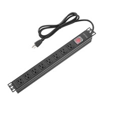 19 Inch 1U Rack Mount PDU Power Strip 8 Outlet Heavy Duty 6 FT 14AWG Cord