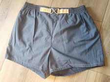 Vintage JANTZEN Faux Belted Size 38 Blue Swim Trunks 80s Made In USA! Retro