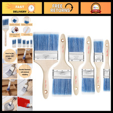 6 Pack Flat Paint Brushes Set - 1" to 4" Wooden Handle for Walls Furniture