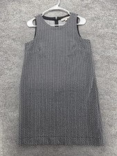 LOFT Dress Womens Medium Black White Chevron Knit Sleeveless Shift Casual