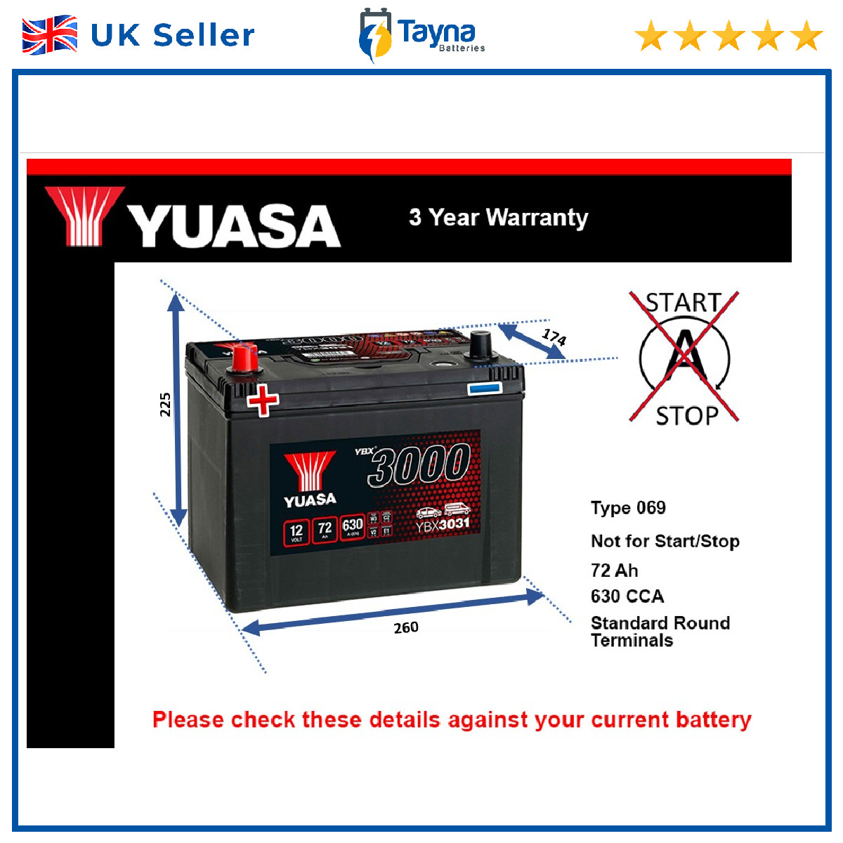 Battery fits LADA RIVA 1200 1600 1300 XRAY LARGUS GRANTA VESTA Yuasa 069