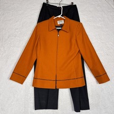 Vintage Kasper A.S.L. Petite Wool Suit Set 6P - Burnt Orange Charcoal