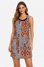 Love Fire Aztec Print Sleeveless Mini Dress Size M  Exposed Zipper Sheer Lined