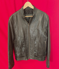 Men's Black Genuine Leather Moto Jacket Size L Distressed Quilted Lining N.Y.S.