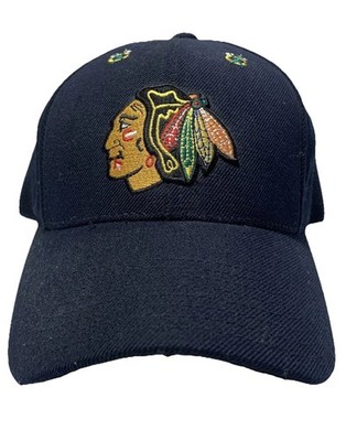 Vtg Chicago Blackhawks Hat Logo Patch  American Needle 1918 Bent Brim Adjustable