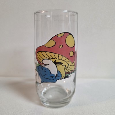 Vintage Peyo 1982 Wallace Berrie & Co SMURF Drinking Glass LAZY Mushroom Used