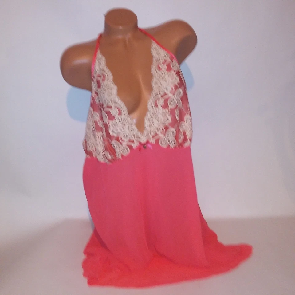 Lencería Cacique Chemise Slip 22 24 Naranja Crema Encaje Transparente Inalámbrico Foto 2 de 4