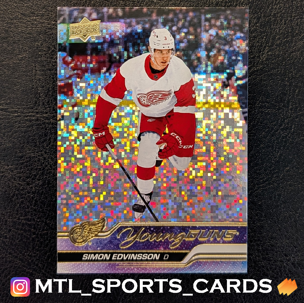 2023-24 Upper Deck #228 Simon Edvinsson Young Guns Speckled Rainbow Foil Rookie
