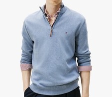 Tommy Hilfiger Men  s Cotton 1/4 Zip Pullover Sweater Blue L NEW with Tags