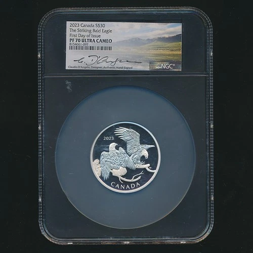 2023 CANADA SILVER $30 2 OZ 99.99 ~ THE STRIKING BALD EAGLE ~ FDOI ~ NGC PF70