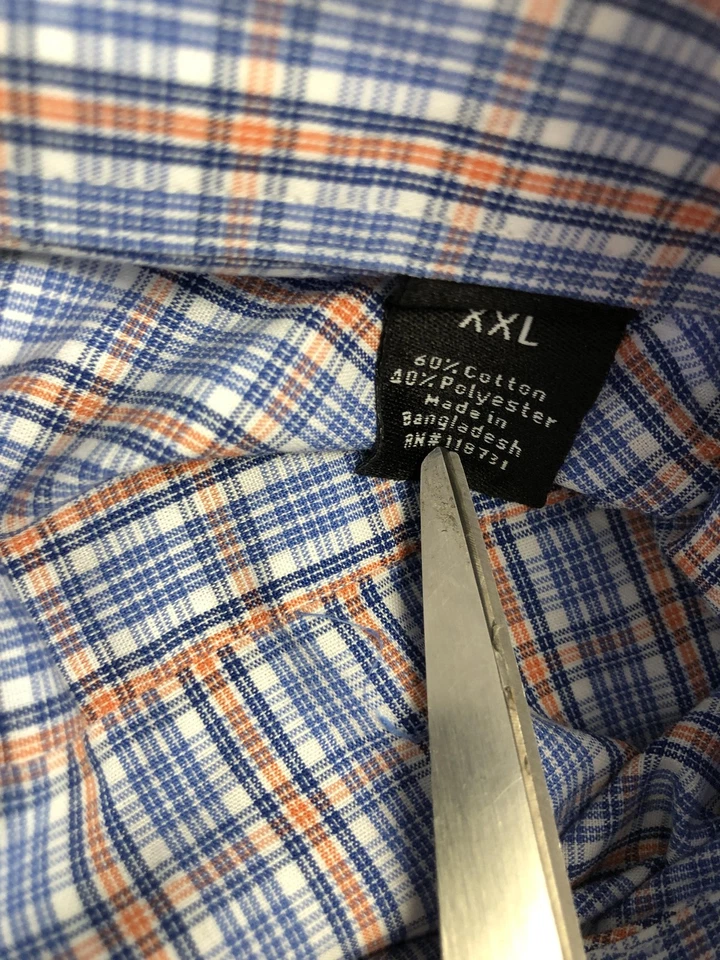 Camisa Berkley Jensen Para Hombres 2XL Azul A Cuadros Manga Corta Botones Sin Arrugas Foto 4 de 4