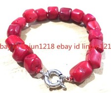 New 12X14MM Natural Red Coral Bead Cylinder Choker Beads Bracelet 7.5''