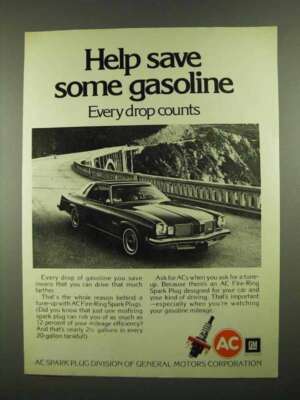 1974 AC Fire-Ring Spark Plugs Ad - Save Gasoline
