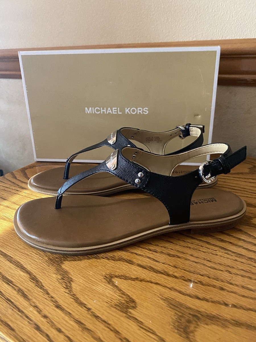 Michael Kors MK Plate Thong Black Womens Shoes Size 7.5 M Sandals