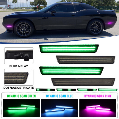 For 2015-2023 Dodge Challenger Front Rear 4x Dynamic LED Side Marker Lights Lamp