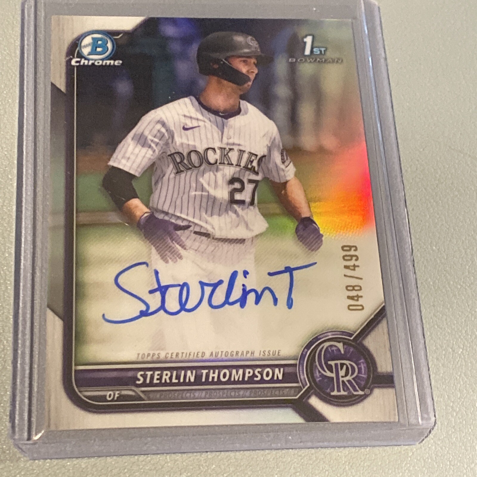 2022 Bowman Chrome Draft Sterlin Thompson 1st Refractor Auto /499 Rockies SP