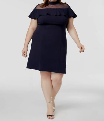 Love Squared Womens Illusion Flounce Dress, Blue, Plus size, 1x