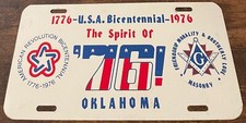 1776 1976 Oklahoma Bicentenario Booster Placa Mason Spirit de 76 ACERO