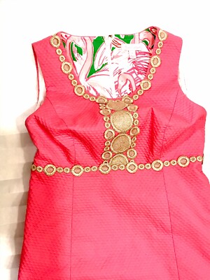 LILLY PULITZER Women's Luxury Dress Hot Pink Gold Embroidered 2 Cocktail |  eBay