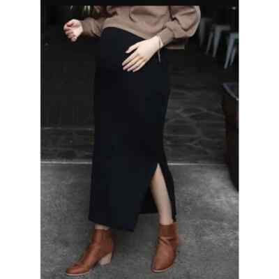 ANGEL MATERNITY Black Side Slit Maternity Maxi Skirt -Size Large - NWT -MSRP $60