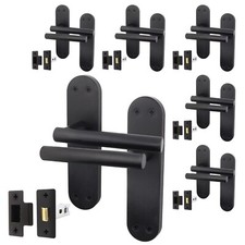 Black Door Handle Latch Set | Pack of 6 Internal T-Bar Handles & Latches 64mm