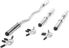 Olympic Curl Bar and Dumbbell Bars Set Ez Curl with Spring Collars Chrome