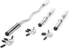 Olympic Curl Bar and Dumbbell Bars Set Ez Curl with Spring Collars Chrome