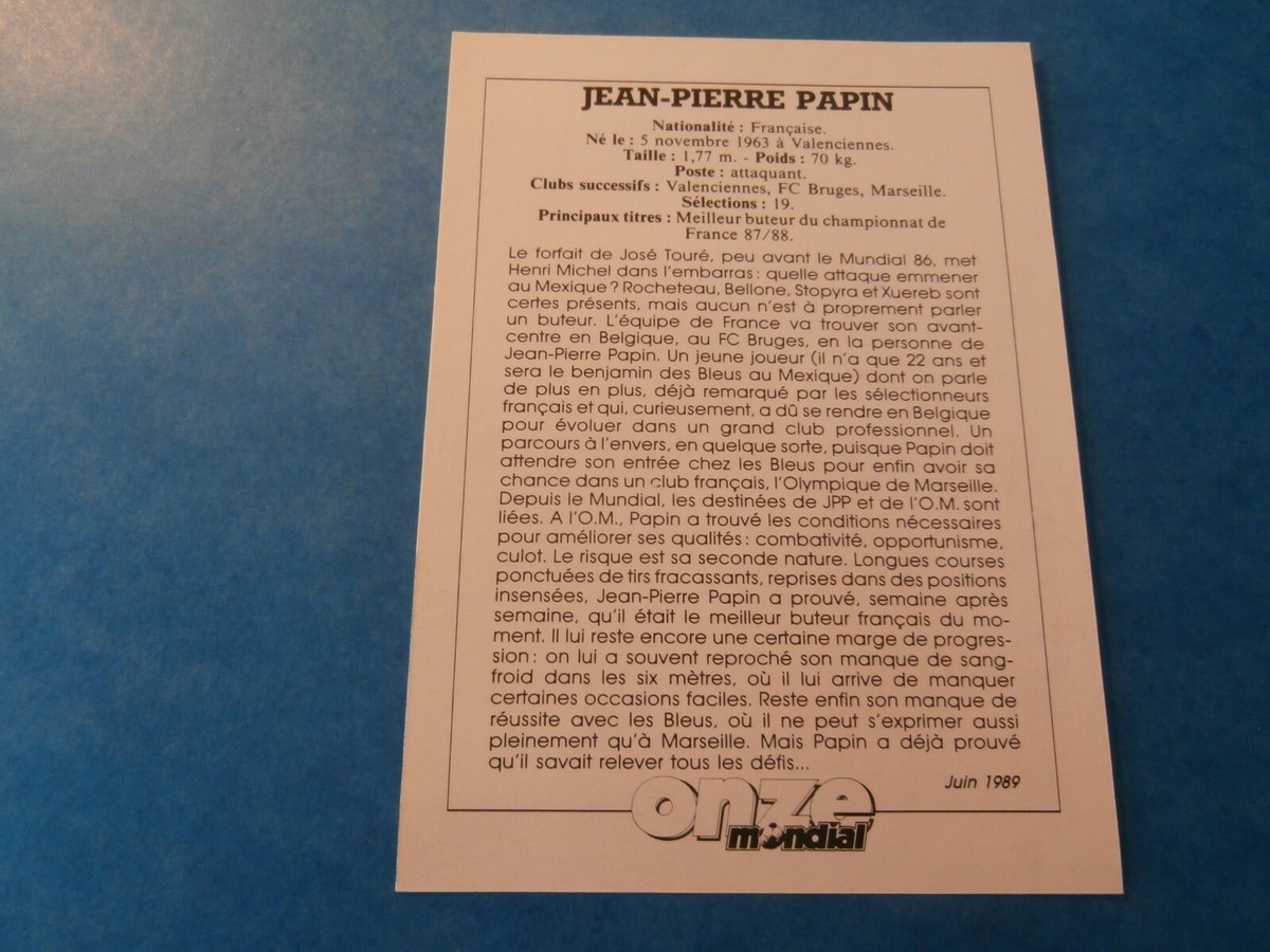 Carte De Collection Rookie Jean-Pierre Papin - Vintage 90s - JT29 - Très Bon état