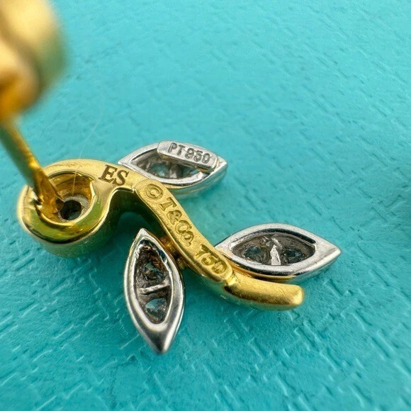 Vtg RARE Tiffany & Co. Climbing Vine Garland Earrings Platinum 18k Yellow Gold - Image 3 of 4