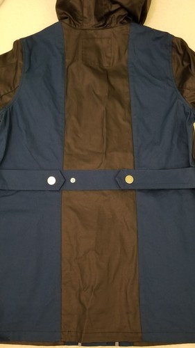 NWOT Tommy Hilfiger Womens Button Up Navy Canvas Hooded Long Rain Jacket Large - Picture 8 of 12