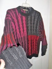 GAELTARRA HandLoomed IRELAND Colorblock CableKnit Fisherman Crewneck Sweater 44