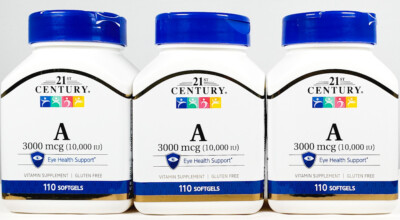 21st Century Vitamin A - 3000 mcg (10000 IU) 110 Softgels -Exp 10-2026 (3 Pack)