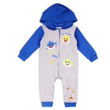 BABY SHARK Boys Infant Hooded Fleece Romper, 12M/18M/24M
