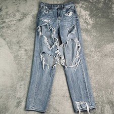 American Eagle Jeans Womens 2 Long 2L Highest Rise 90's Boyfriend Destroyed Blue