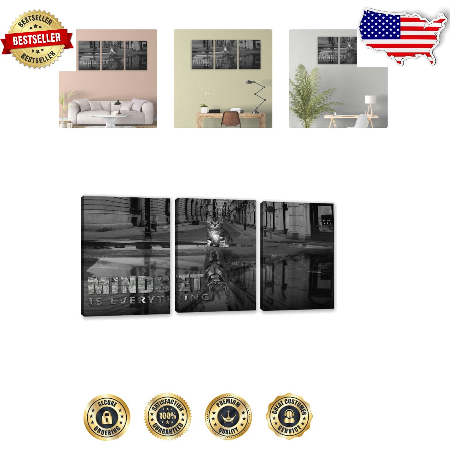 Modern Abstract Motivational Art Prints - 3-Piece Canvas Set for Living Space