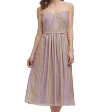 NWT Vince Camuto Women Metallic Striped Jersey Midi Dress sz 10