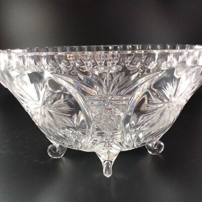 Pressed Clear Glass Oval Footed Centerpiece Flower Fruit Dish 10'' Fluted Edge