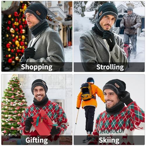 Winter Strick Beanie Mütze Halswärmer Schal und schwarz--3 Stück--(Mütze+Schal+Handschuhe) - Bild 6 von 7