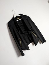 Biba Black And Gold Zips Relaxed Suede Soft Fabric Blazer Size 10/medium