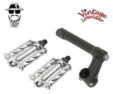 Vintage Lowrider Stem 2-Screw 21.1 Black Pedals Mi Square Twisted 1/2" Chrome