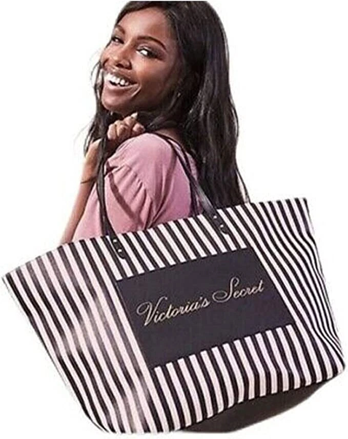 Victoria's Secret Pink Black Striped Weekender Tote Bag