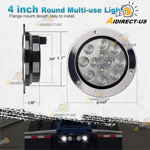 Remolque 2 piezas 4 pulgadas redondas 24 LED luces traseras de respaldo inversas lente transparente 12 V - Imagen 7 de 9